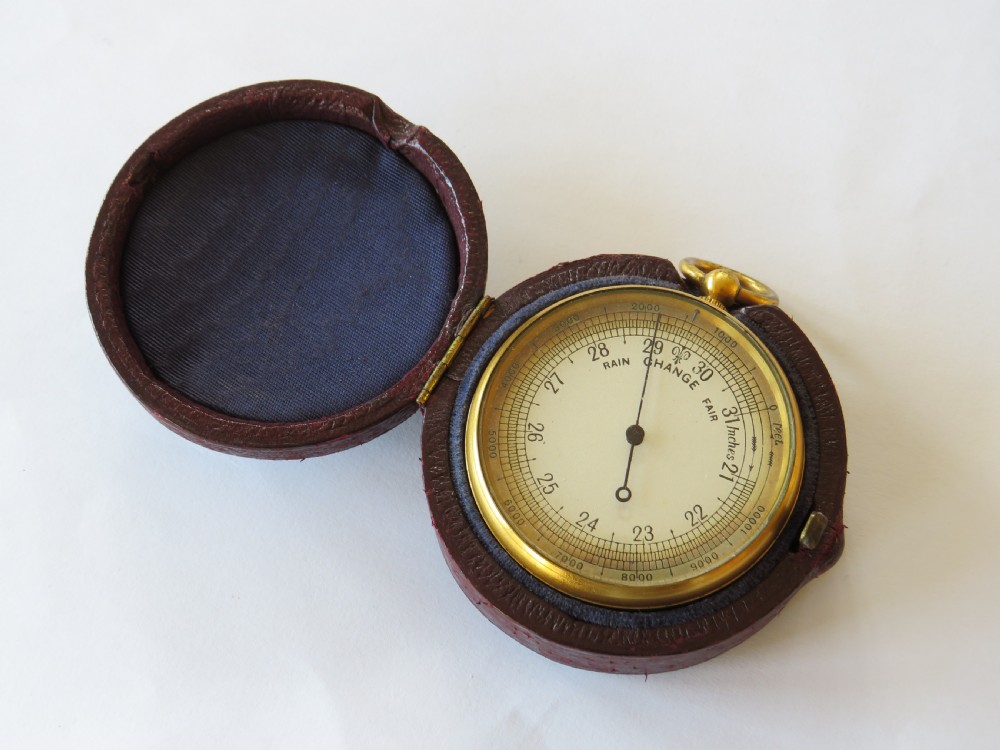 Antique barometer / altimeter, original case View II