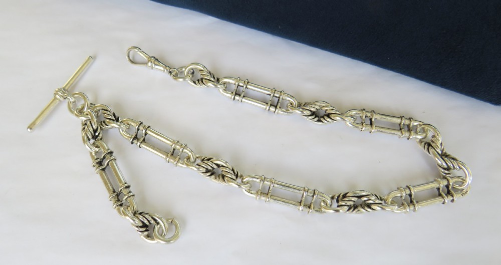 Unusual heavy antique silver pocket watch albert chain, 1908