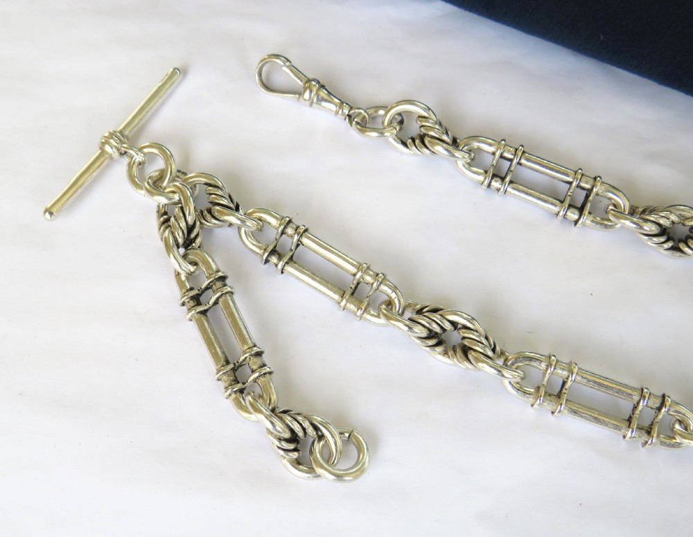 Unusual heavy antique silver pocket watch albert chain, 1908 View II