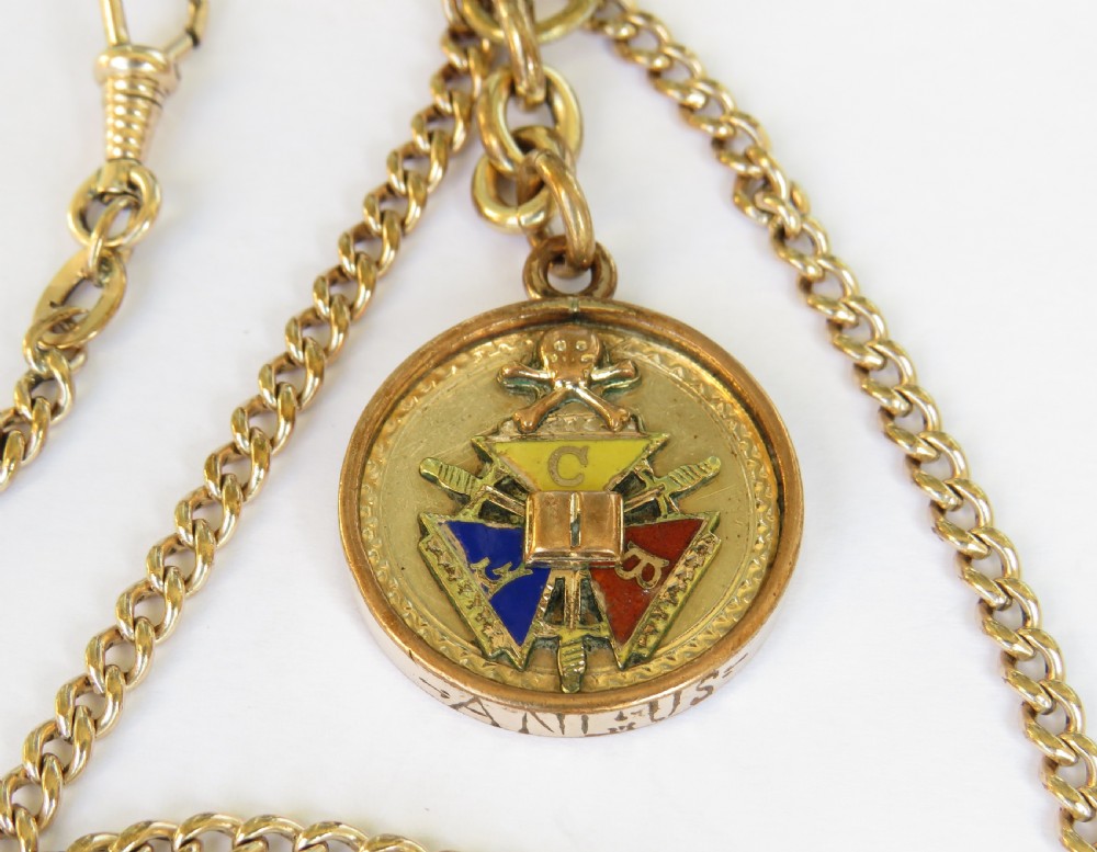 Antique rolled gold double pocket watch albert chain and fob View II