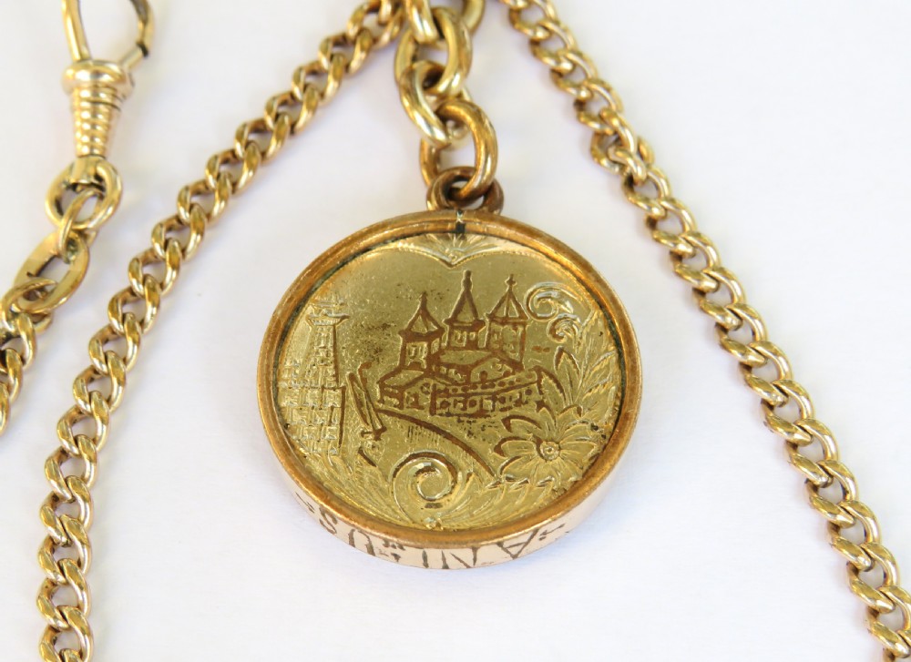 Antique rolled gold double pocket watch albert chain and fob View III