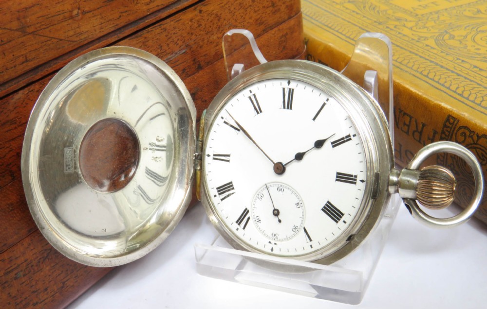 Antique silver Longines half hunter pocket watch, J W Benson