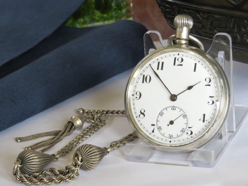 1920s silver Satisfaction pocket watch and chain