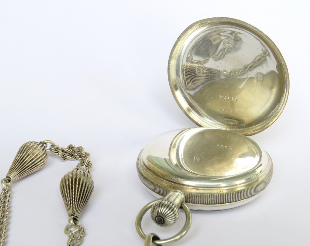 1920s silver Satisfaction pocket watch and chain View III