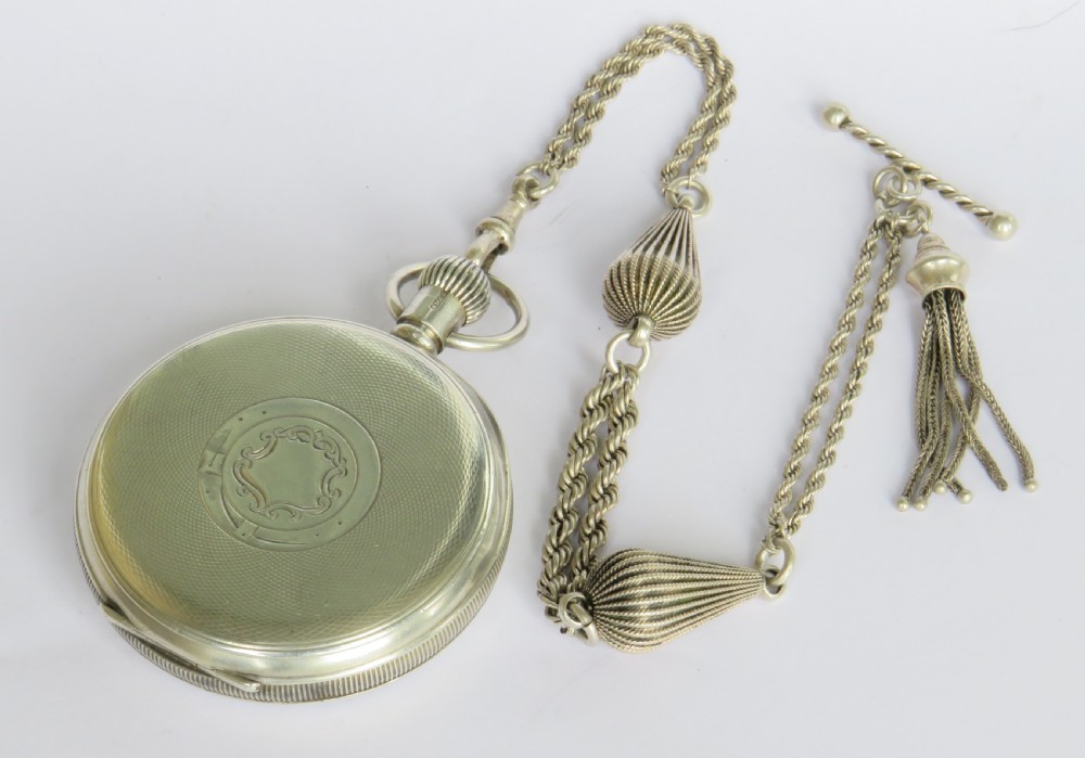 1920s silver Satisfaction pocket watch and chain View IV