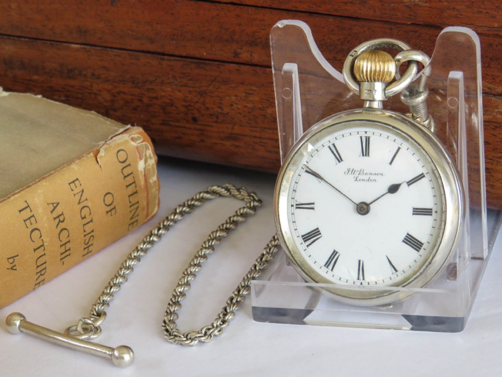 Antique silver J W Benson fob watch and chain