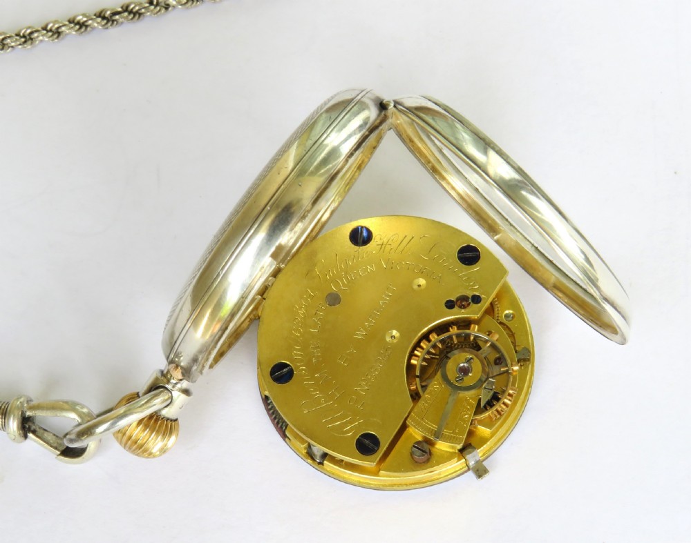 Antique silver J W Benson fob watch and chain View III
