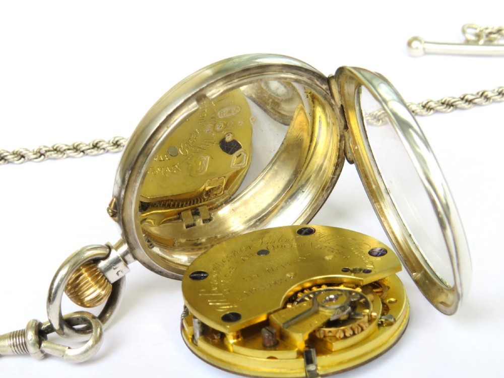 Antique silver J W Benson fob watch and chain View IV