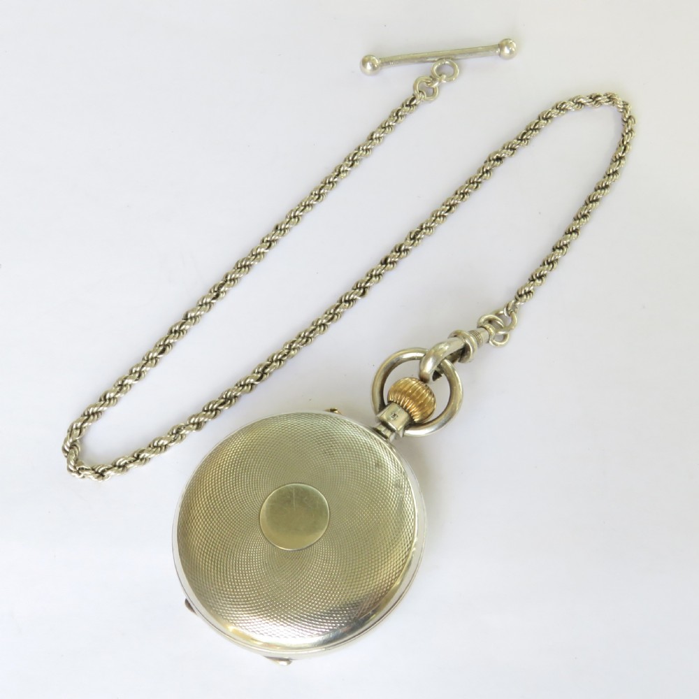 Antique silver J W Benson fob watch and chain View V