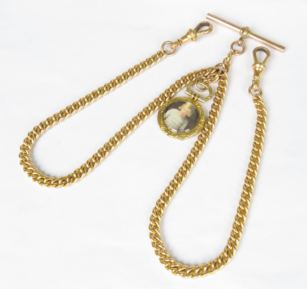 Antique rolled gold double pocket watch albert chain by Hopwood