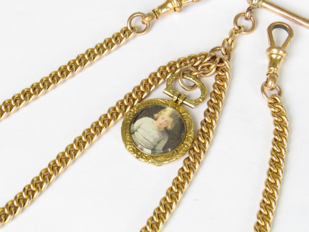 Antique rolled gold double pocket watch albert chain by Hopwood View II