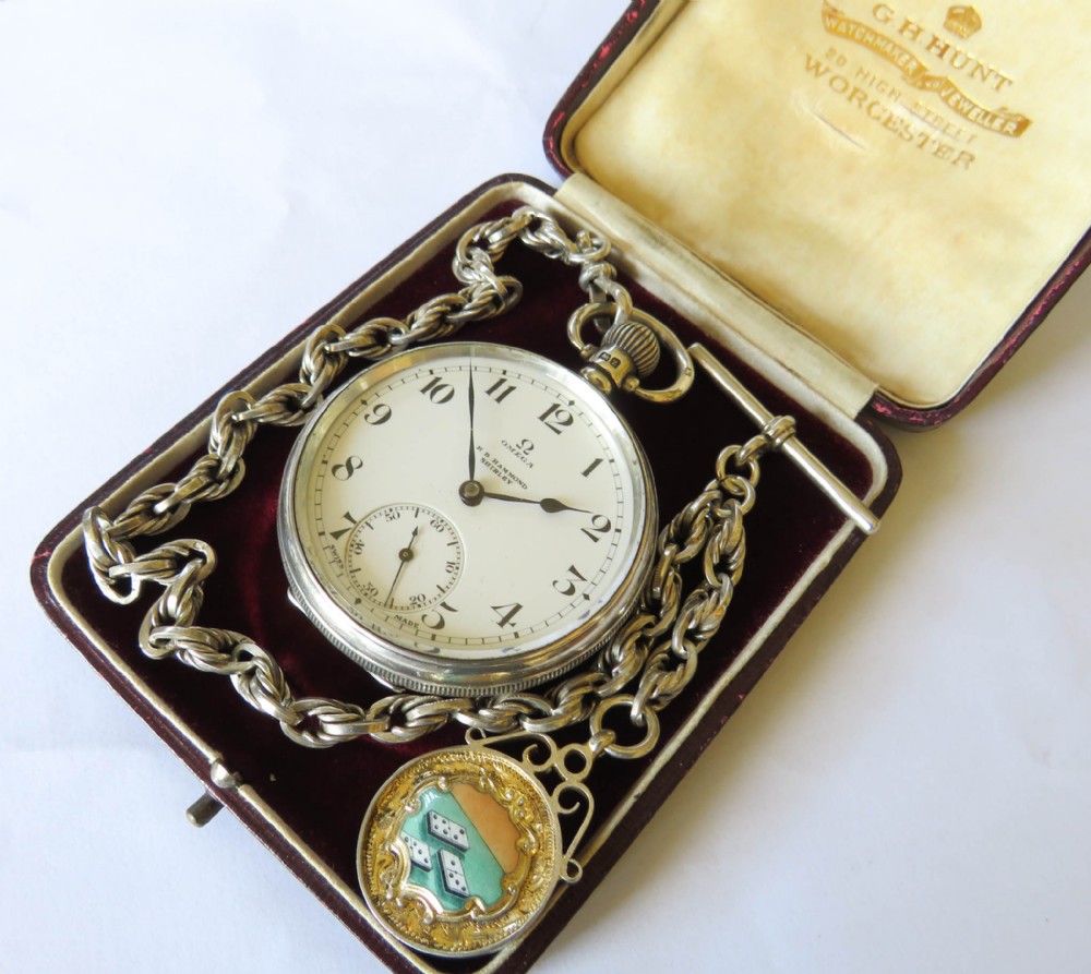 Antique silver Omega pocket watch and chain
