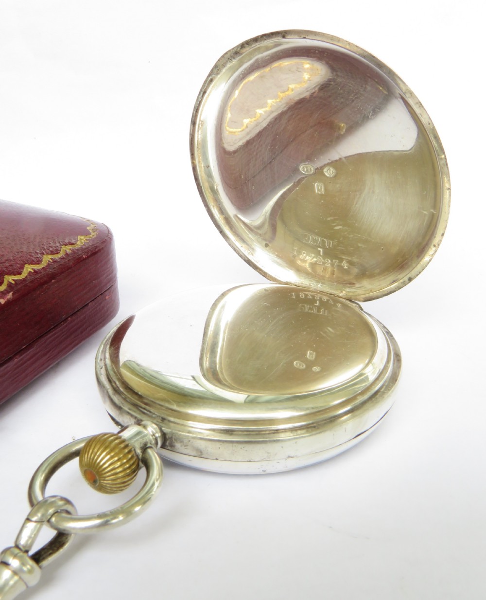 Antique silver J W Benson pocket watch and chain View IV