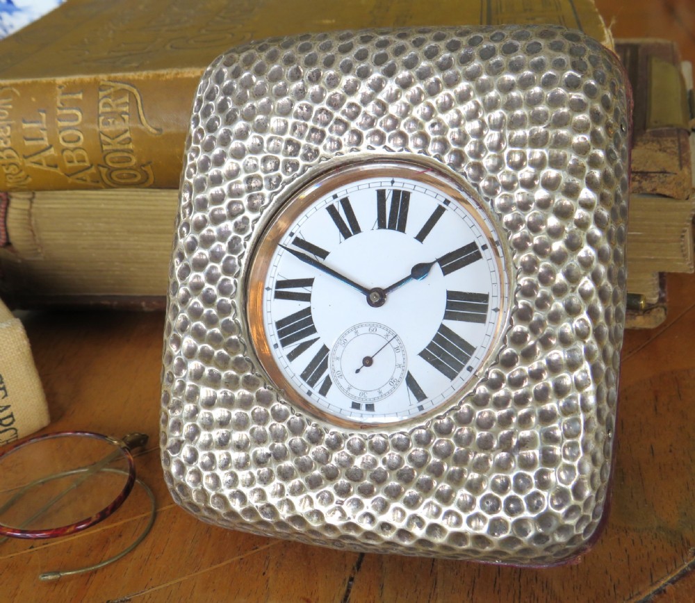 Antique silver cased travel clock, 1902