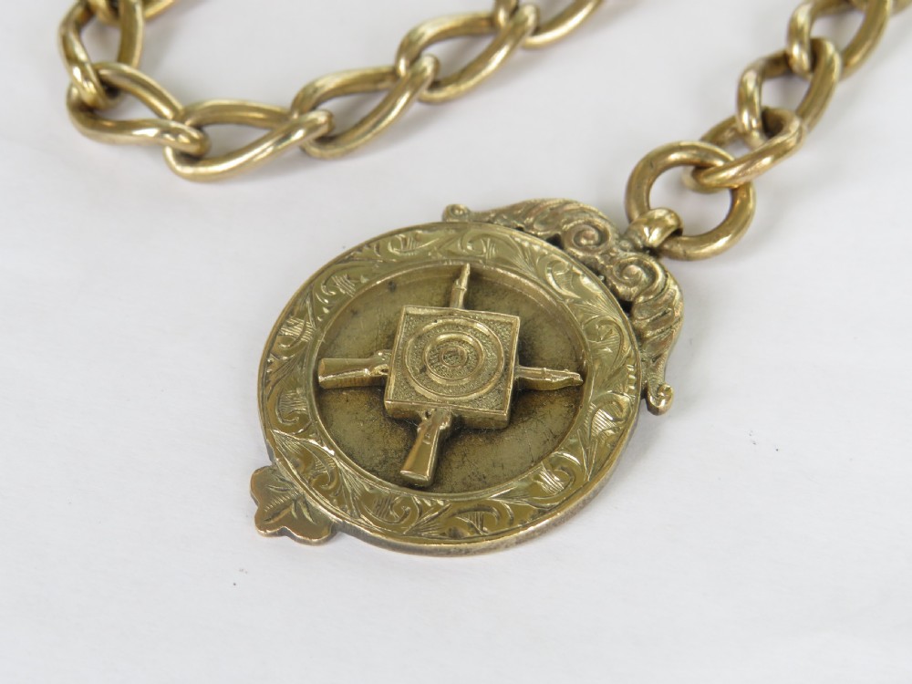Antique rolled gold pocket watch albert chain & rifle club fob View III