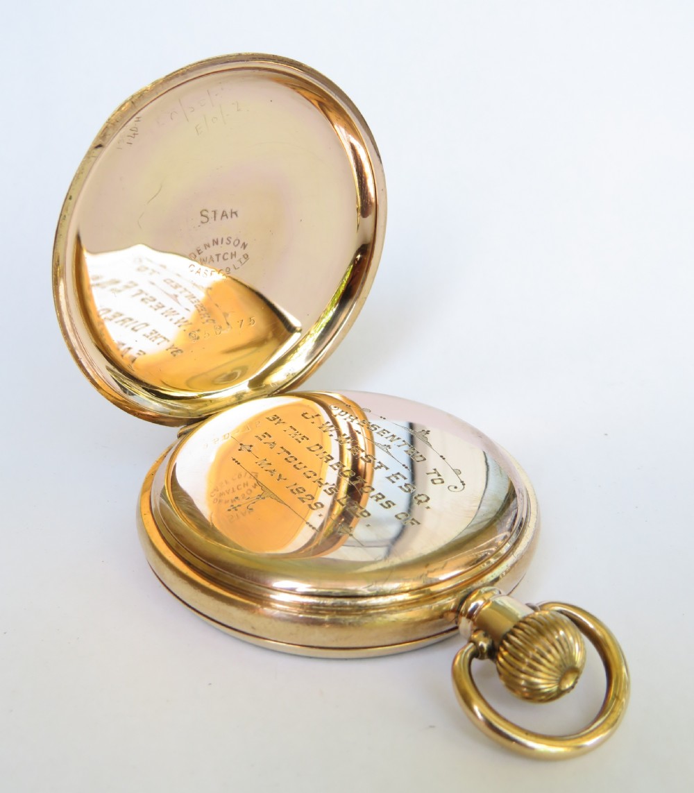 An open-face gold Zenith pocket watch featuring a white enamel dial with black Roman numerals and a small seconds sub-dial. View VI