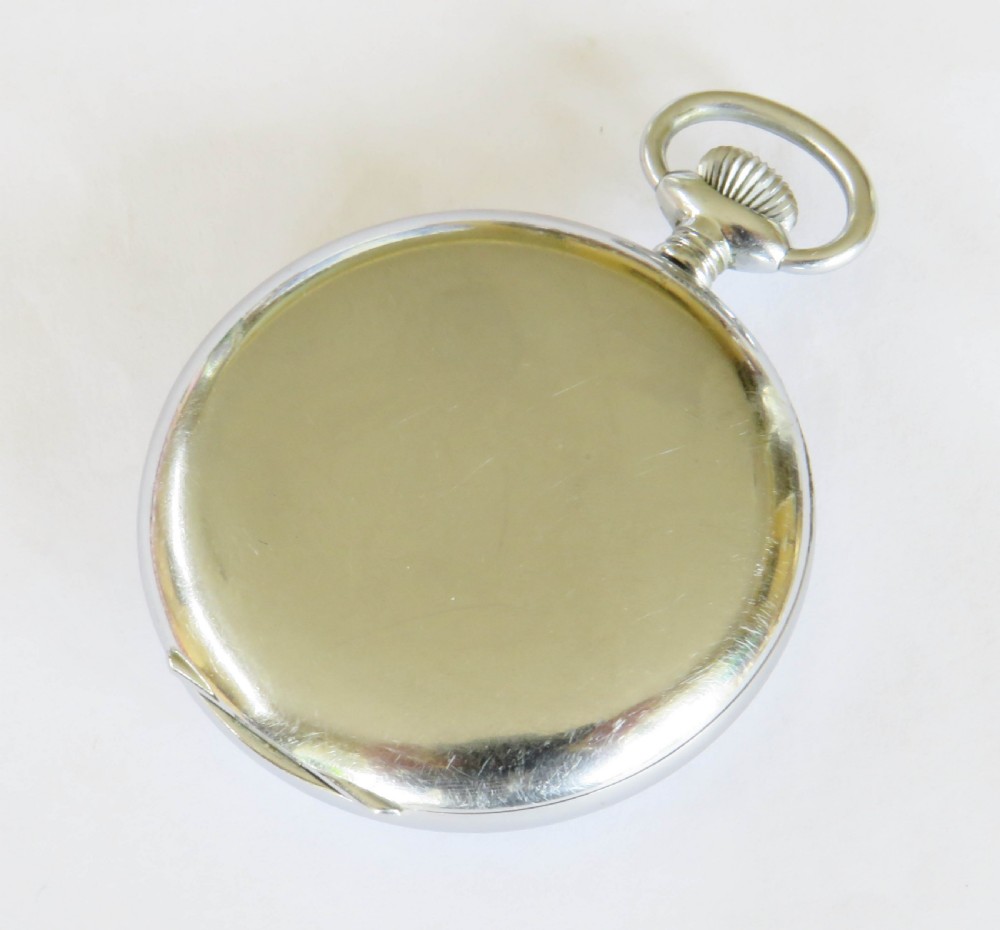 An antique 1920s Limit No 2 open-face pocket watch featuring a white dial with black Arabic numerals and a subsidiary seconds dial. View V
