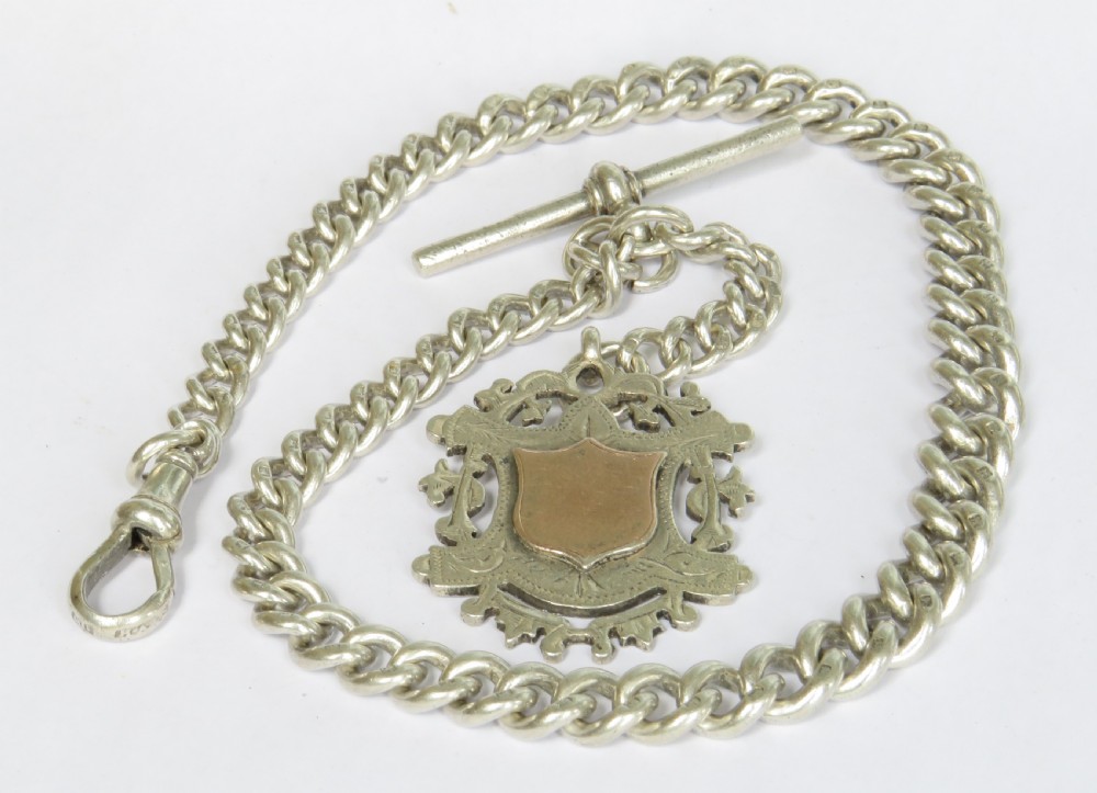 Antique silver pocket watch albert chain, 1906