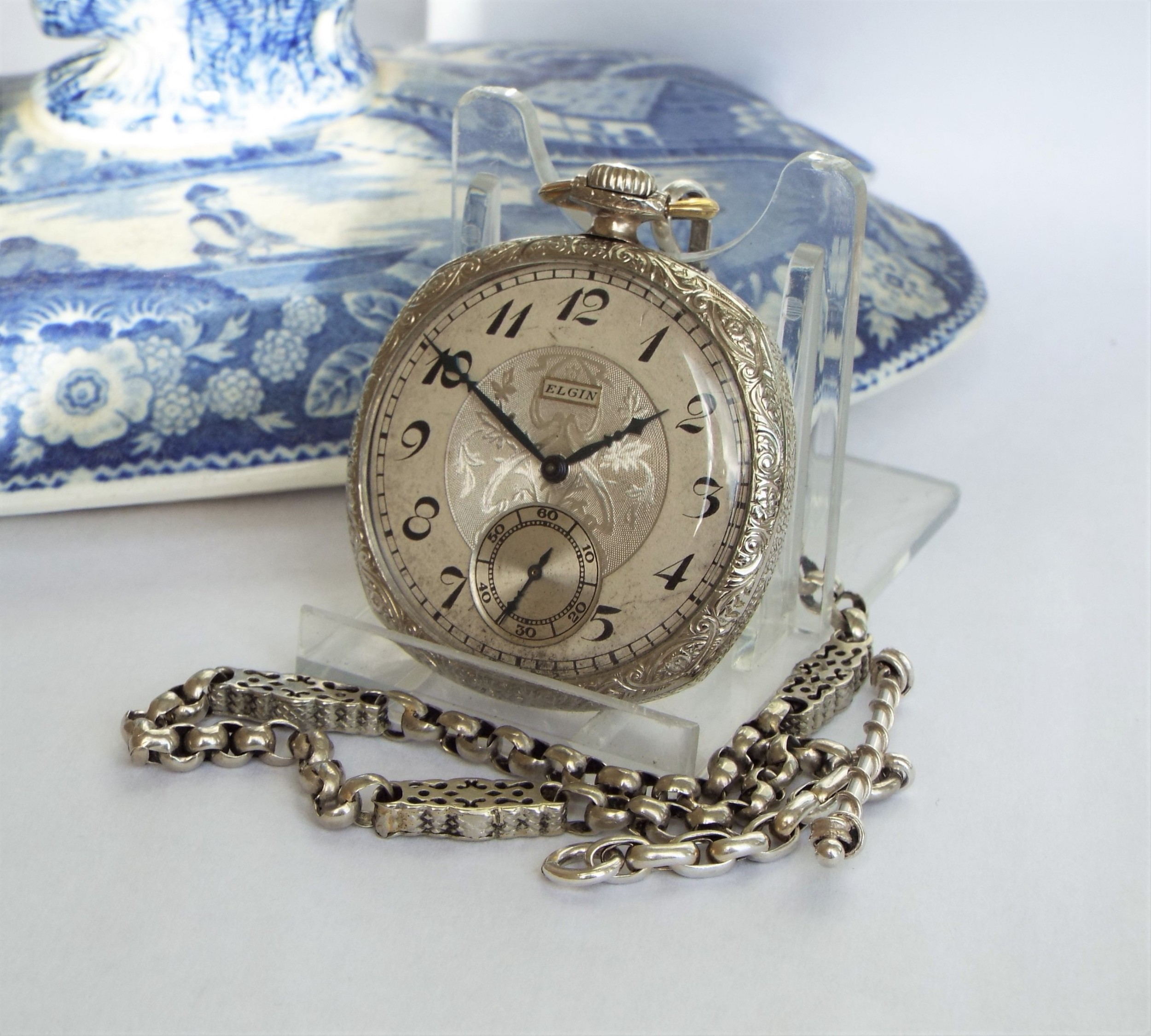 1923 Elgin White Gold Filled Pocket Watch