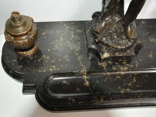 FRENCH BRONZE DOUBLE INKWELL BY JULES DALOU - ADDITIONAL PHOTO 1