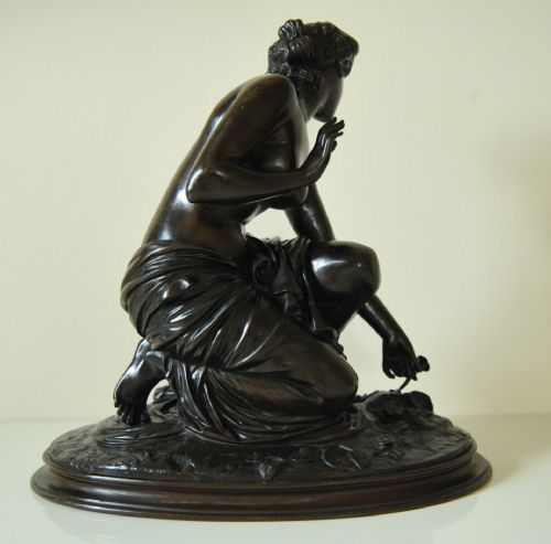 FRENCH BRONZE NUDE MAIDEN BITTEN BY A SNAKE DEVAULX C1880 - ADDITIONAL PHOTO 1