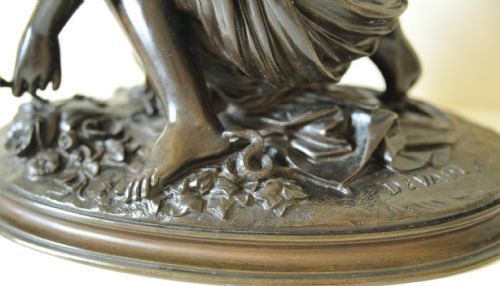 FRENCH BRONZE NUDE MAIDEN BITTEN BY A SNAKE DEVAULX C1880 - ADDITIONAL PHOTO 4