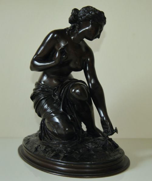 FRENCH BRONZE NUDE MAIDEN BITTEN BY A SNAKE DEVAULX C1880 - ADDITIONAL PHOTO 6