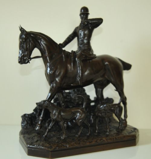 VERY RARE ENGLISH BRONZE HUNTING GROUP BY JOHN WILLIS GOOD COX SONS 1875 - ADDITIONAL PHOTO 1