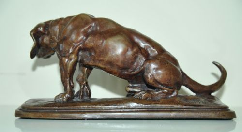 FRENCH BRONZE BASSET ASSIS BY ANTOINE LOUIS BARYE - ADDITIONAL PHOTO 1