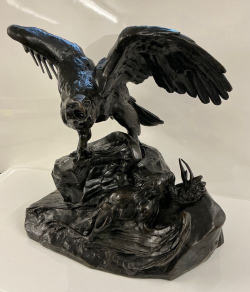 FRENCH BRONZE EAGLE BY ANTOINE LOUIS BARYE CAST BY BARBEDIENNE - ADDITIONAL PHOTO 1