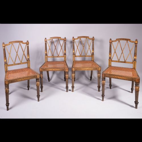 SET OF FOUR EARLY 19TH CENTURY ANTIQUE PAINTED CHAIRS