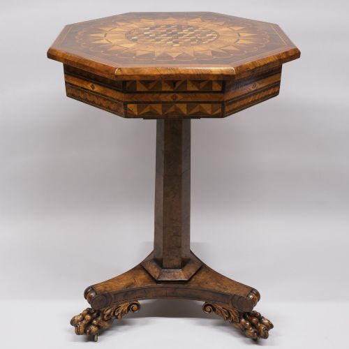 ANTIQUE EARLY 19TH CENTURY JAMAICAN PARQUETRY WORK TABLE RALPH TURNBULL - ADDITIONAL PHOTO 1