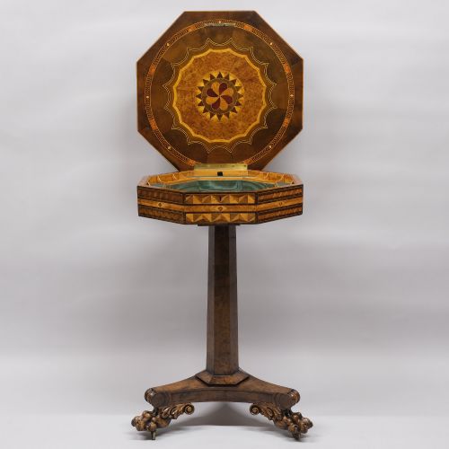 ANTIQUE EARLY 19TH CENTURY JAMAICAN PARQUETRY WORK TABLE RALPH TURNBULL - ADDITIONAL PHOTO 4
