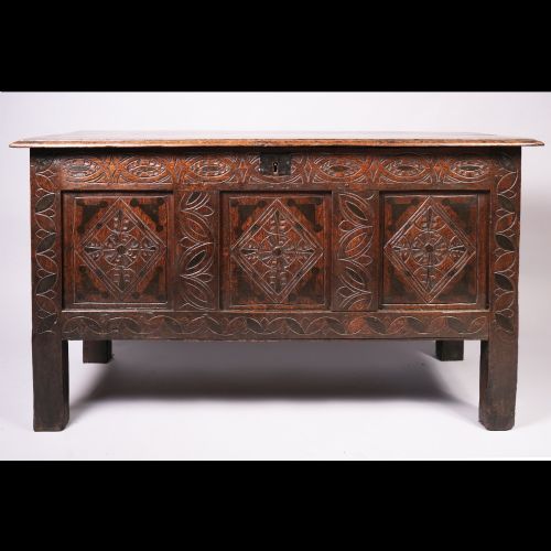ANTIQUE 17TH CENTURY ENGLISH OAK DORSET COFFER