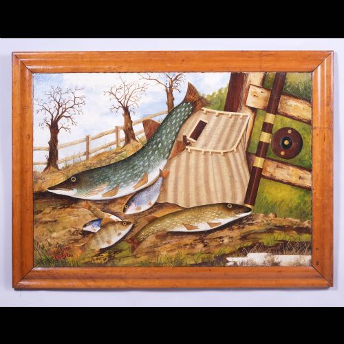 EARLY 20TH CENTURY FISHING SCENE OIL ON CANVAS