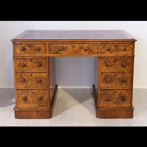 19TH CENTURY BURR WALNUT PEDESTAL DESK