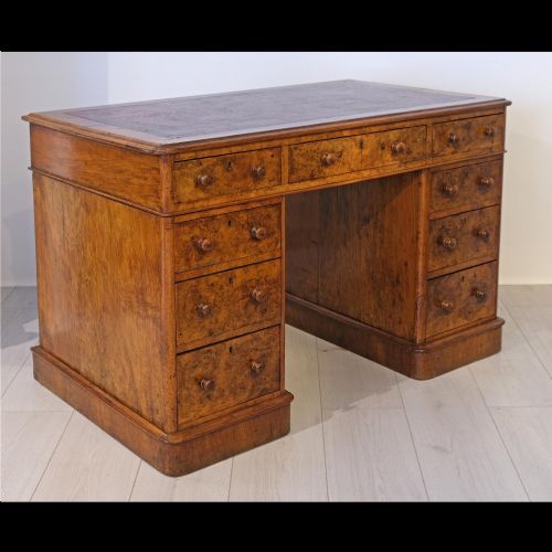 19TH CENTURY BURR WALNUT PEDESTAL DESK - ADDITIONAL PHOTO 3