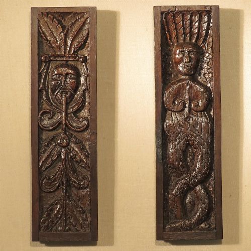16TH CENTURY RELIEF CARVED GREEN MAN PANELS