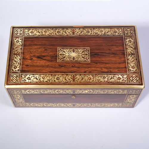 LARGE DOCUMENTED 19TH CENTURY BRASS INLAID WRITING BOX