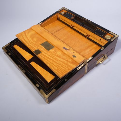 LARGE DOCUMENTED 19TH CENTURY BRASS INLAID WRITING BOX - ADDITIONAL PHOTO 2