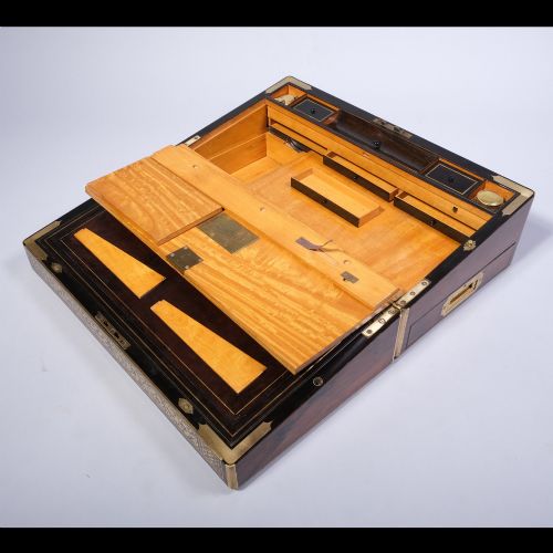 LARGE DOCUMENTED 19TH CENTURY BRASS INLAID WRITING BOX - ADDITIONAL PHOTO 3