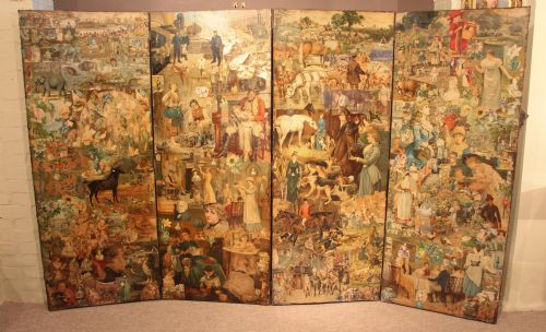 Late 19th Century/early 20th Century Four Fold Decoupage Screen