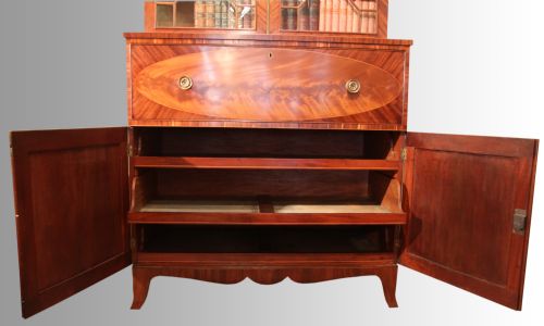fig 2. Fine George III Sheraton Period Mahogany & Rosewood Inlaid Secretaire Bookcase
