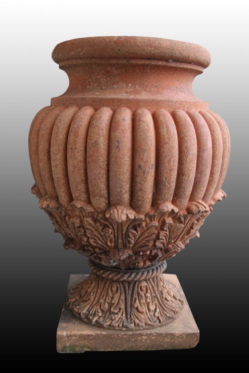 Good Quality Late 19th Century Terracotta Carved Lobed Urn