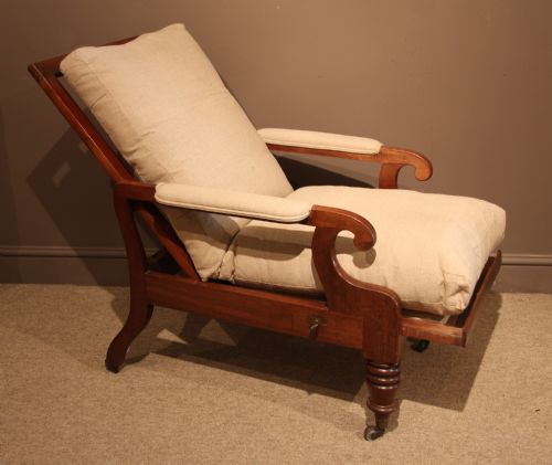 Good 19th Century Campaign Mahogany Reclining Armchair
