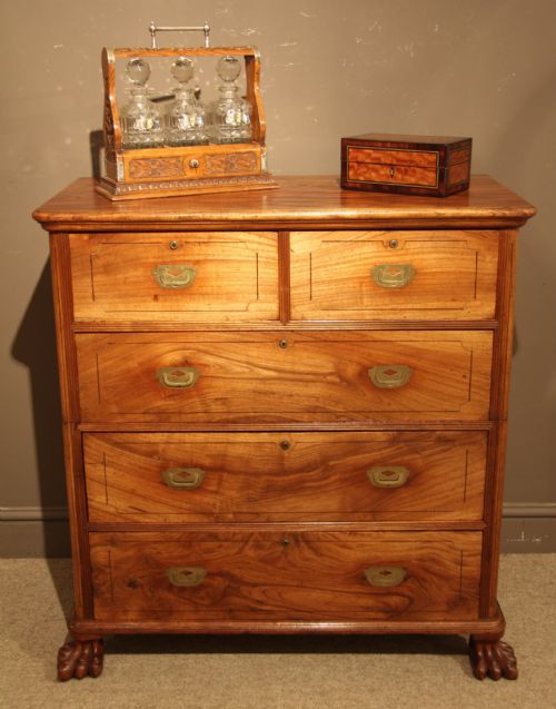 Very Fine Mid 19th Century Campaign Chest with Claw Feet and Horn Inlay, Circa 1850