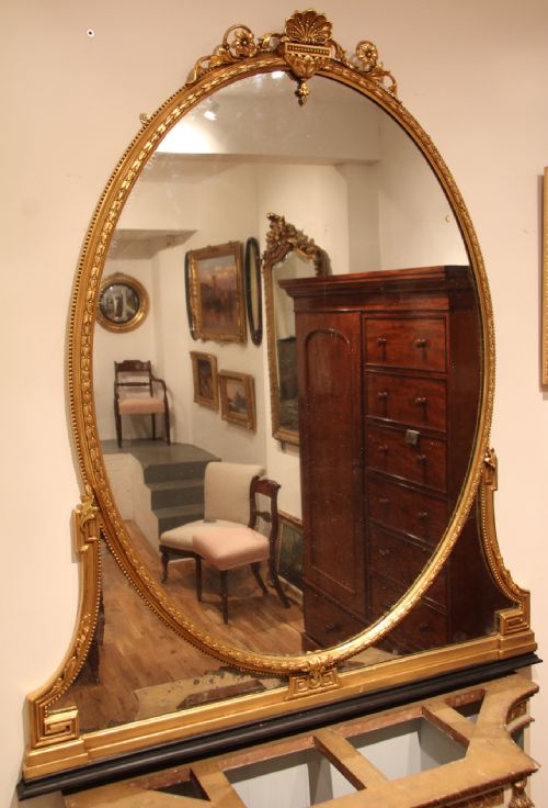 Early Victorian Oval Overmantle Mirror, Circa 1850