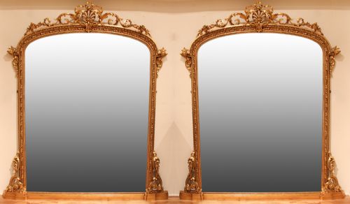 Large Pair of English Overmantle Mirrors of Exceptional Quality, Circa 1860