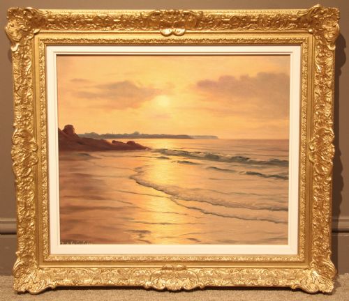 Brittany Coast Sunset Oil Painting by Roger De La Corbiere