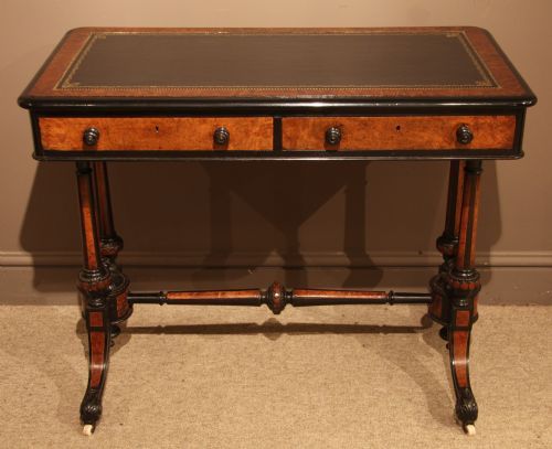 Amboyna and Ebonised Leather Top Centre Table, Circa 1870